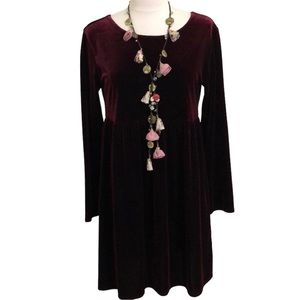 LAUNDRY Wine Velvet Babydoll Long Sleeve Dress Petite
